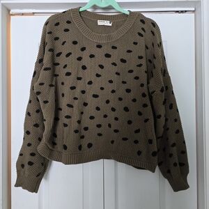 Jackson Rowe Olive Brown Knit Sweater with Black Polka Dots